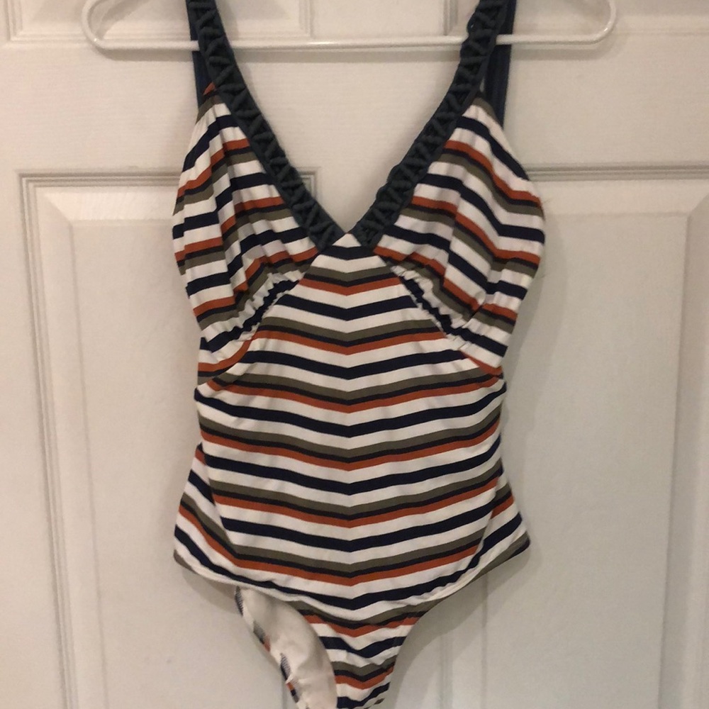 Striped open back one piece